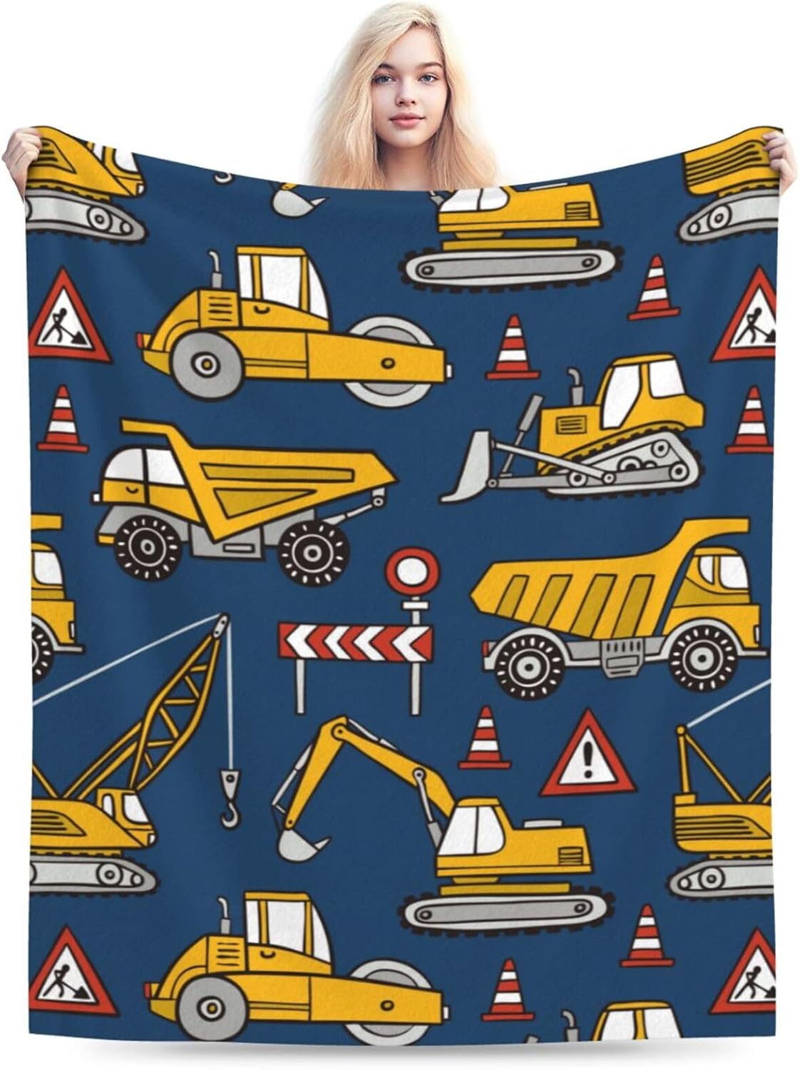 Construction Car Dark Blue Flannel Throw Blanket for Kids Boys Baby Toddler Teens Gifts Soft Warm Bedroom Throws for Home Couch Room Sofa Office Travel Camping Dorm Decor 50x40 Inch