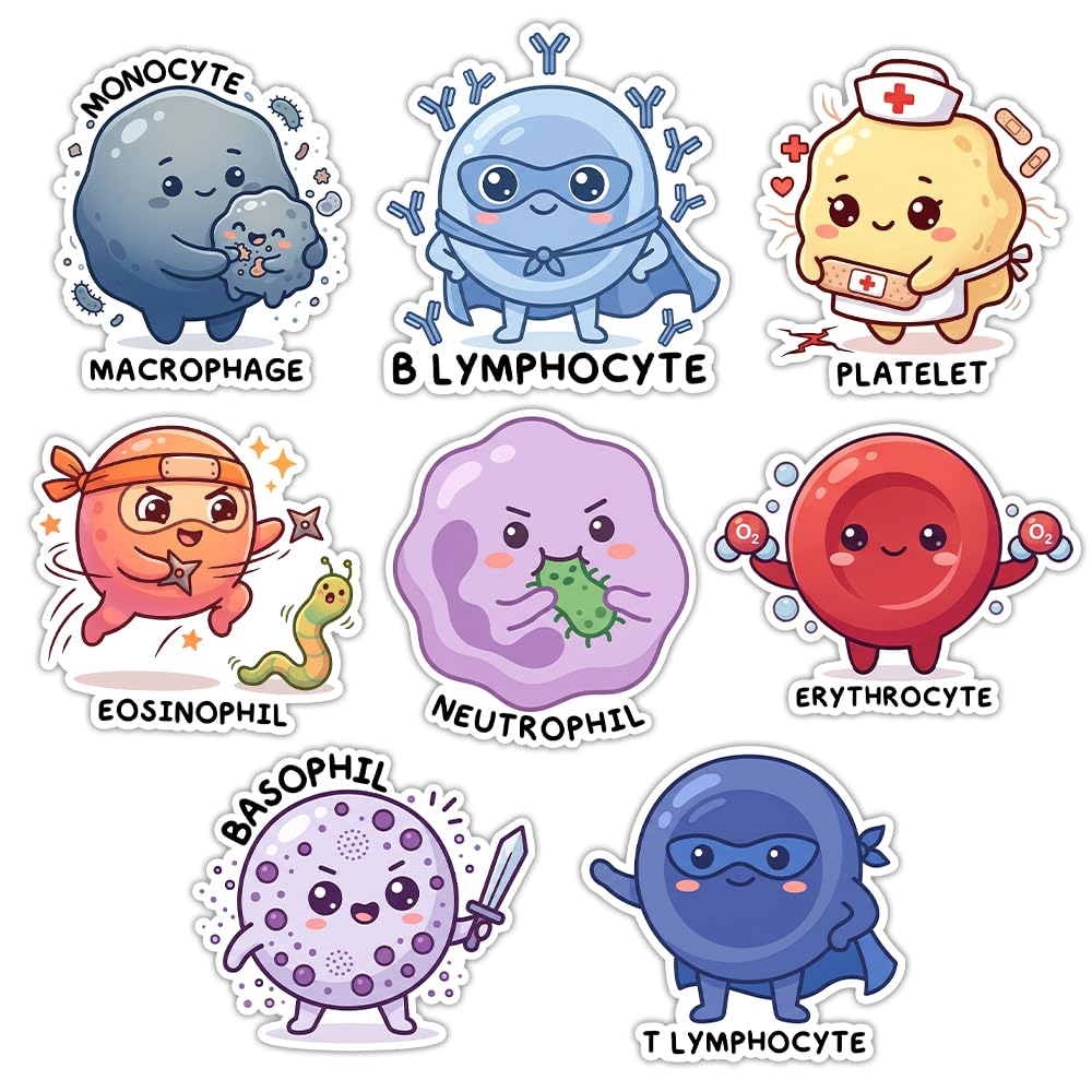 Autocollants cellules sanguines graphisme précis lot de 8 stickers hématologie pour ordinateurs