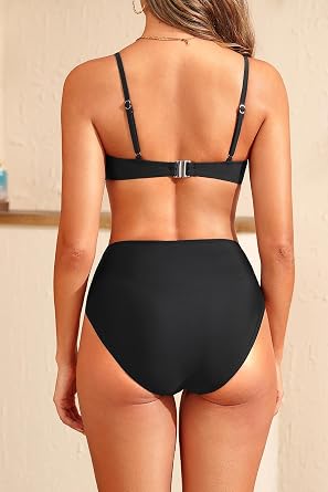 Aqua Eve Women Underwire Bikini High Waisted Bathing Suit Tummy Control Two Piece Swimsuit