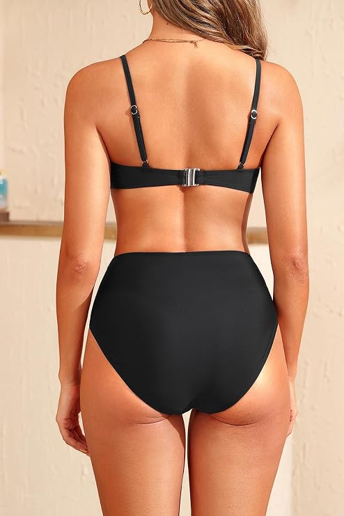 Aqua Eve Women Underwire Bikini High Waisted Bathing Suit Tummy Control Two Piece Swimsuit