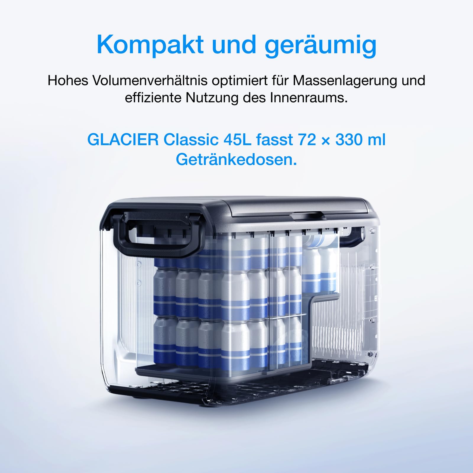 ECOFLOW GLACIER Classic Tragbare Kühlbox 45L mit 298 Wh Zusatzakku, Zweizonen-Autokühlbox, 39 Stunden netzunabhängige Kühlung, Stromversorgung über Netz/Solar/Auto