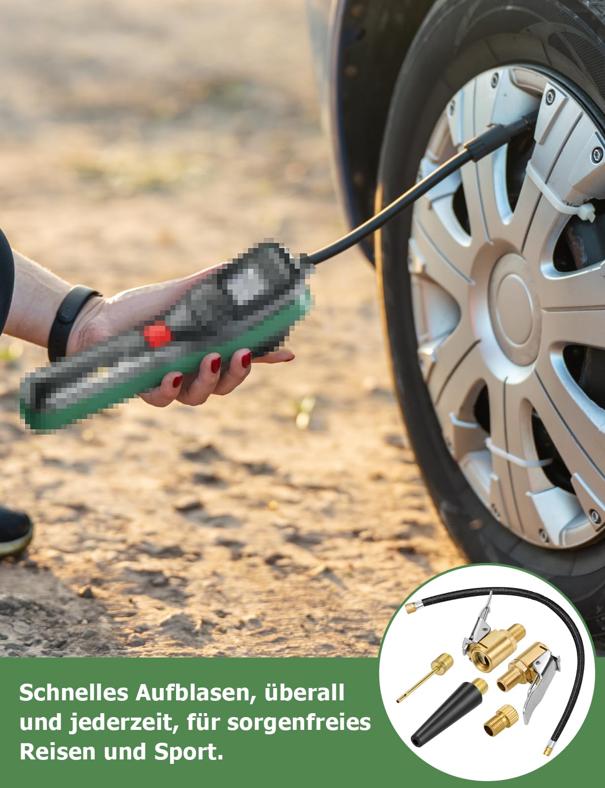 Mellbree Zestaw adapterów do wentyli kompatybilny z Bosch EasyPump, zawiera 1 przedłużenie zaworu, 2 adaptery do wentyli samochodowych, 3 różne nasadki zaworowe, odpowiednie do opon samochodowych