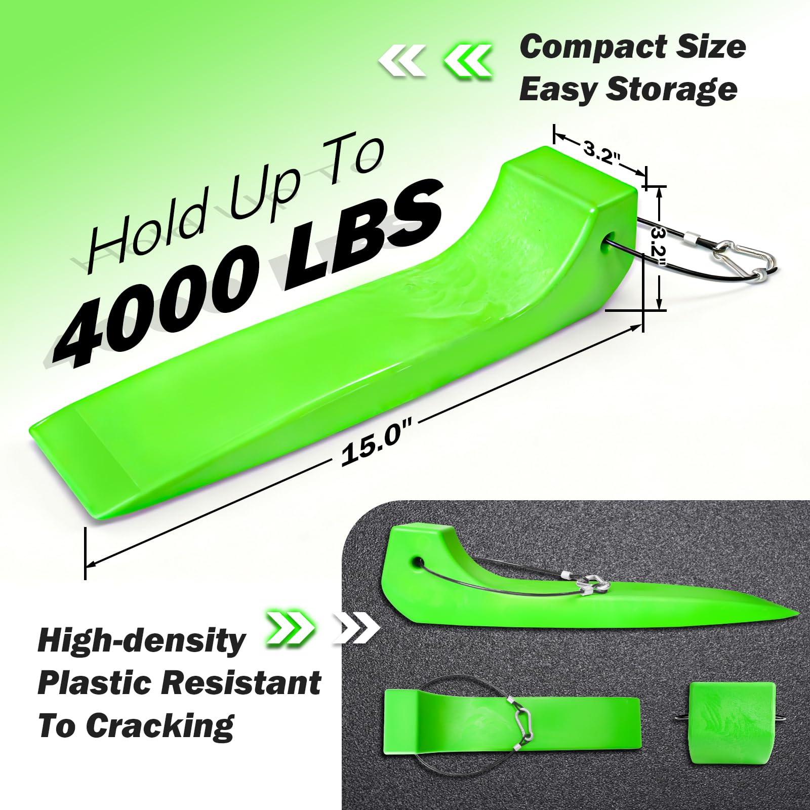 YATOINTO Lot de 4 Patins à pneus – Patins de remorque emboîtables Robustes pour transporteurs de Voitures, Lits Plats, dépanneuses et transporteurs à Roues arrière – Vert sécurité – Chargement et
