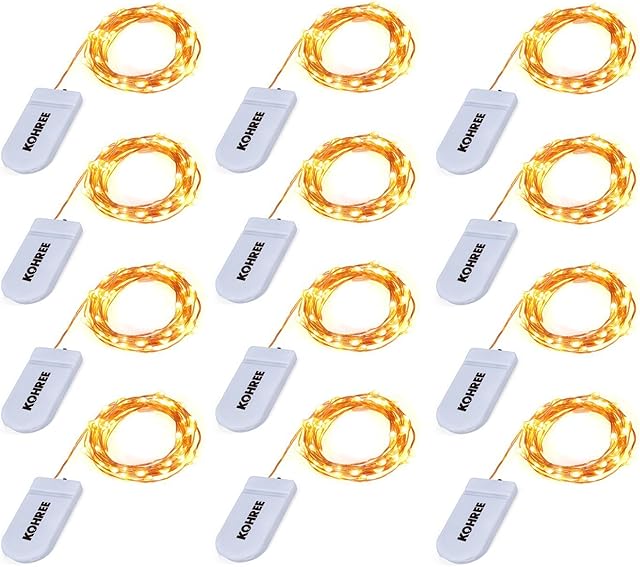 Kohree Led Fairy Light, 12 Pack 1.5m 30 LEDs Battery Operated Copper Wire Battery Operated Starry Fairy Lights for Decoration,Holiday, Wedding, Party (Warm White)