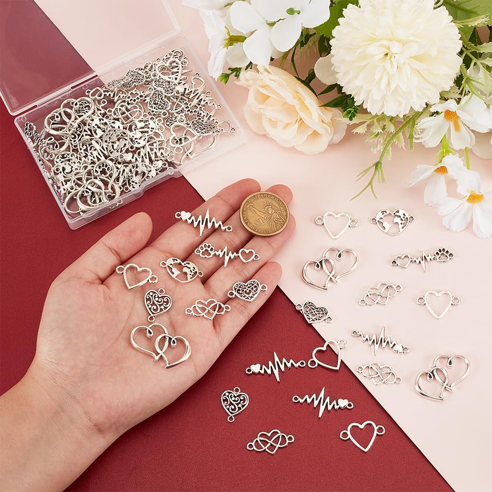 UNICRAFTALE 80Pcs 8 Styles Heart Connector Charms Tibetan Style Charms Heart Links Hollow Heart Charms Love Jewelry Connectors for DIY Earrings Necklaces Bracelets Making for Valentine's Day - Image 5