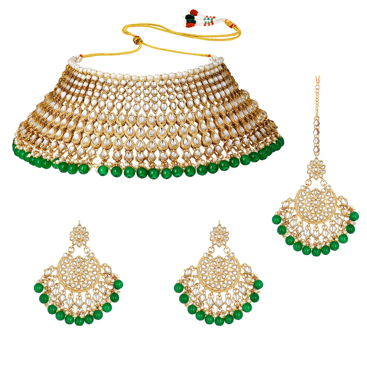 Peora Traditional Kundan Beads Bridal Necklace Earring Set with Maang Tikka for Women & Girls (B07L4R9ZRX) Amazon Price History, Amazon Price Tracker
