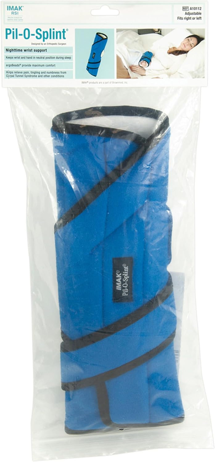 Brownmed IMAK RSI Pil-O-Splint - Nighttime Wrist & Hand Brace - Adjustable Support with Removable Splint