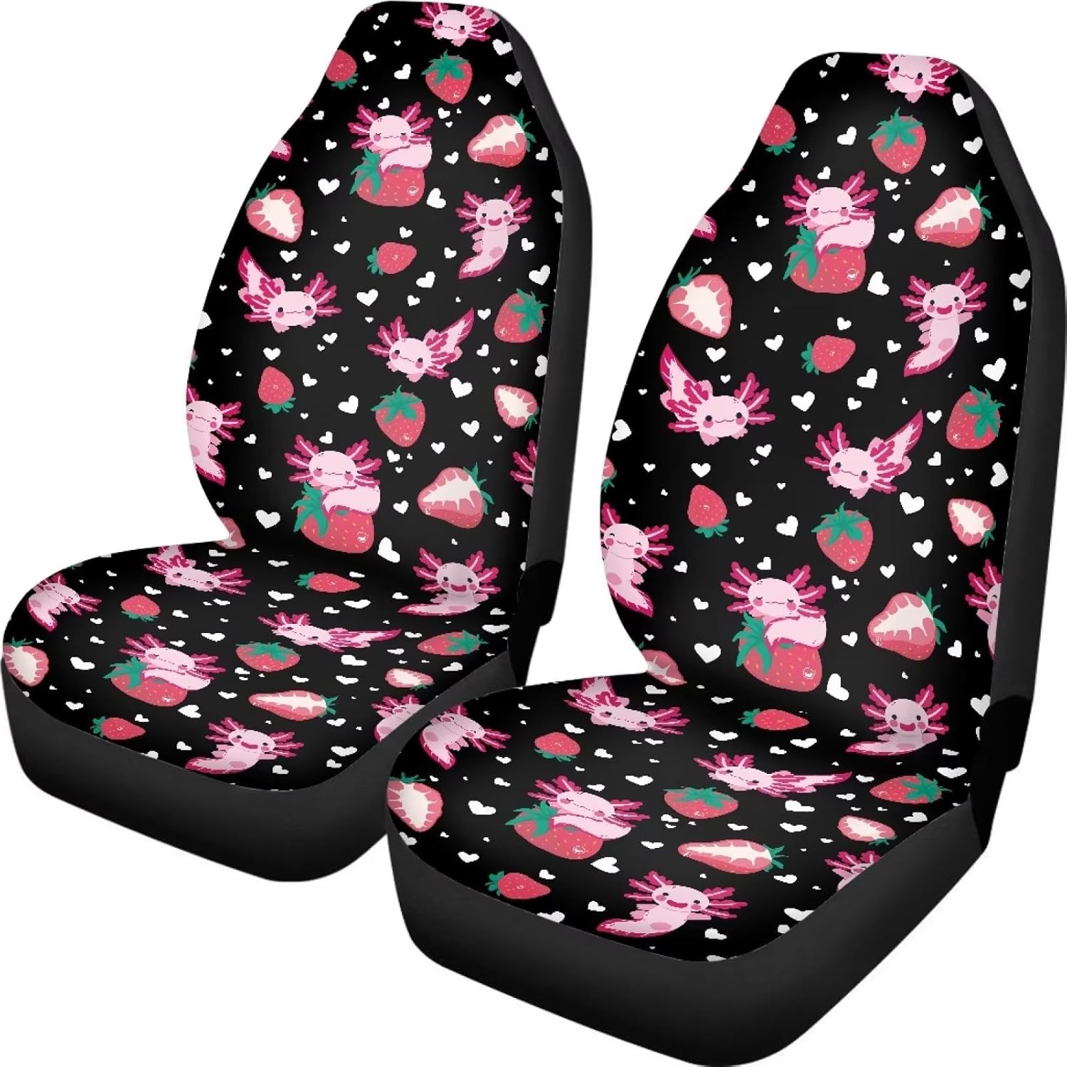 Xoenoiee Axolotl Strawberry Heart Print Universal Car Seat Protector with Polyester Fabric Car Seat Cover with Fixed Hook Suitable for Small Cars, Trucks, and Vans