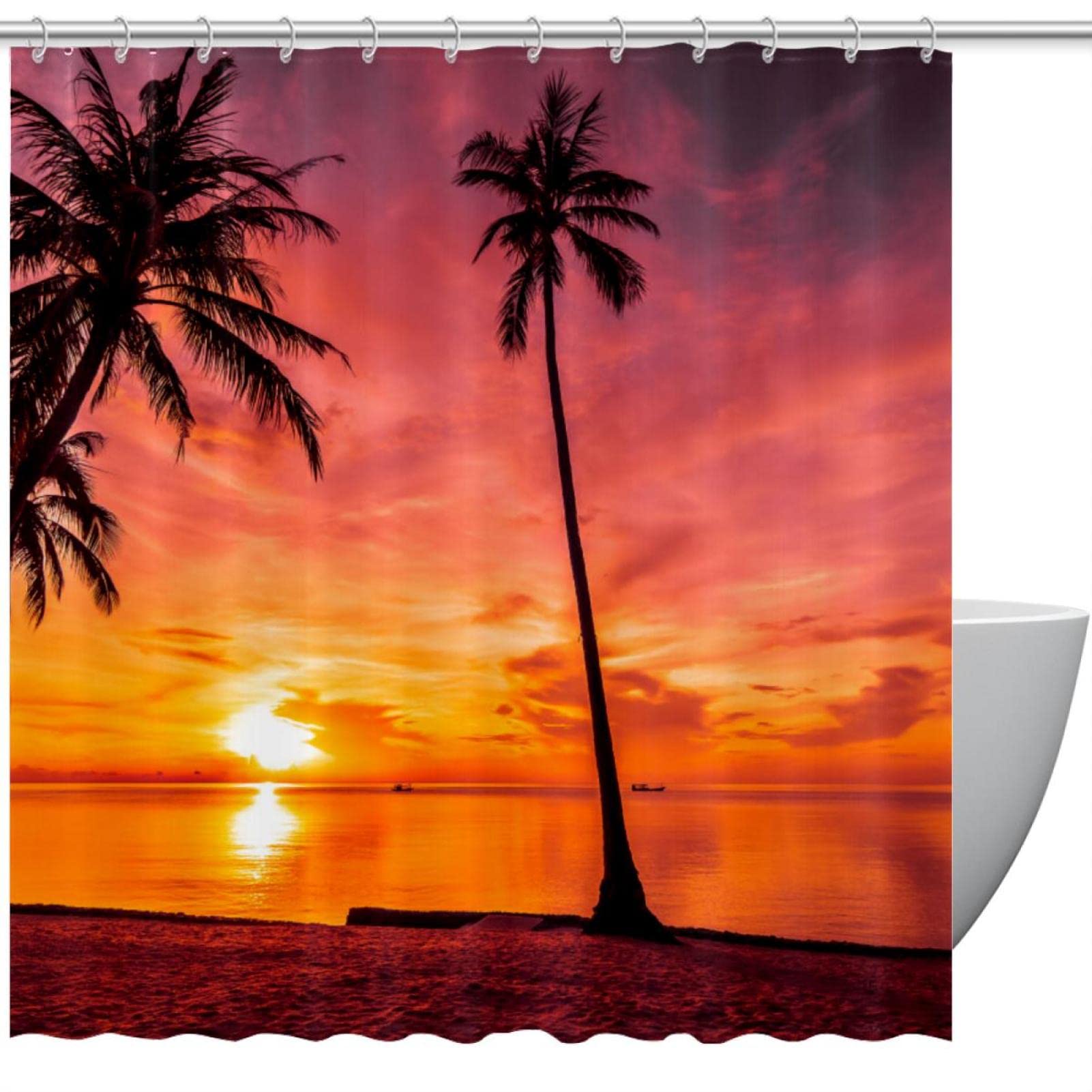 Rideau de douche imperméable haut de gamme motif tropical palmier