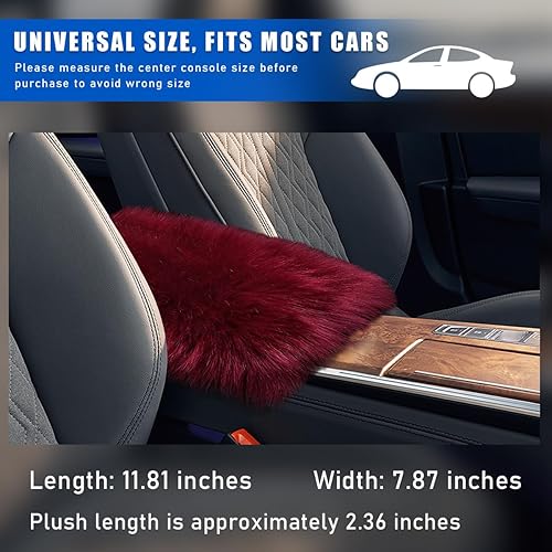 Miniatura 2 de Suvnie Funda peluda para consola central de automóvil, 11.8 x 7.9 pulgadas, cojín de lana de oveja para reposabrazos, cómodo y suave, protector de