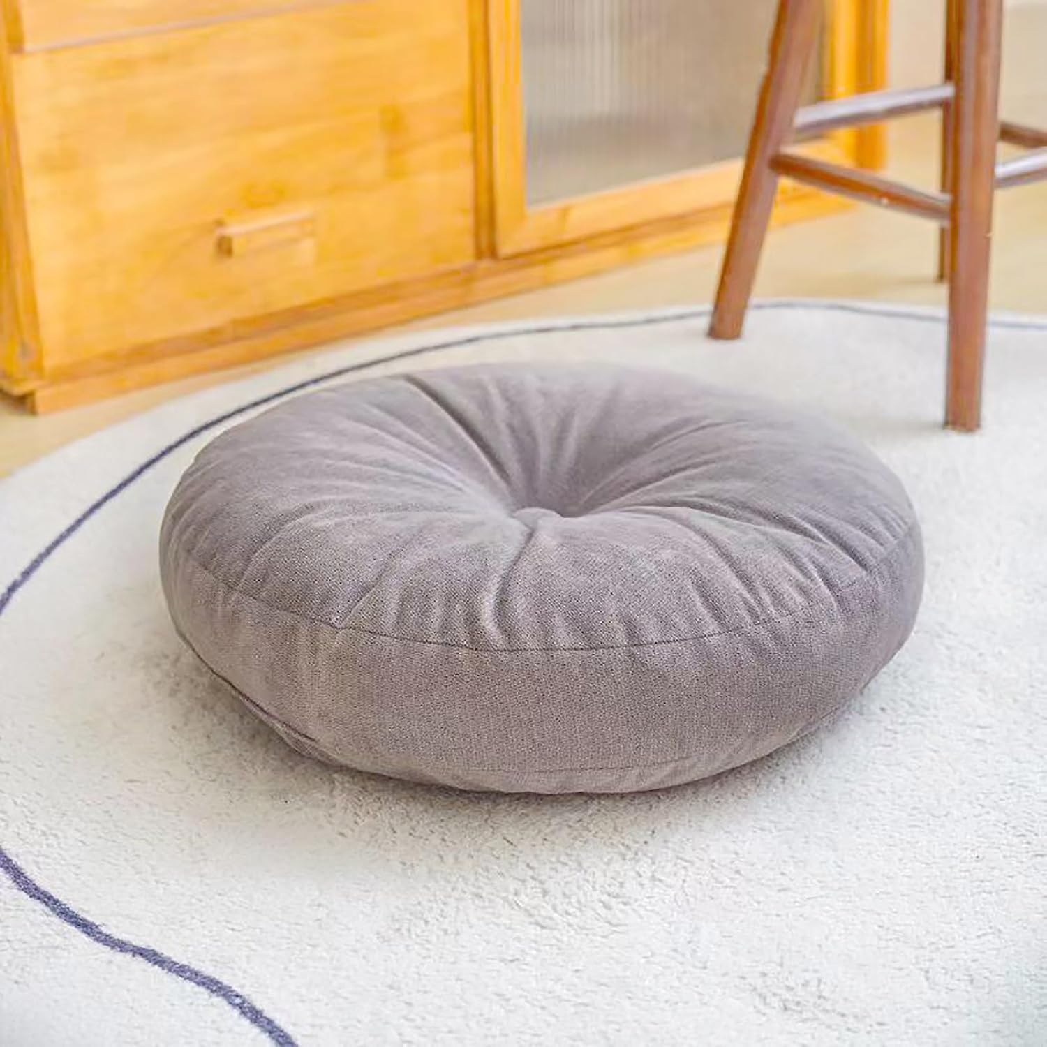 Round Floor Pillow for Adults, Meditation Floor Cushions Chenille Fabric Seat Pads Pillows Cushion for Living Room Balcony Tatami Yoga (Grey, Diameter:18in)