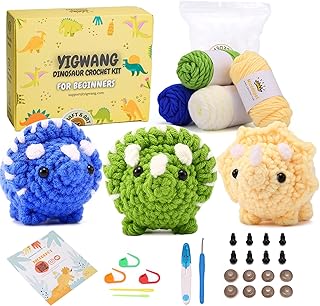 YIGWANG Crochet Kit for Beginners, Learn to Crochet Animal Kit for Kids Adults,Complete Crochet Stater Kits with Step-by-Step Video Tutorials and Instructions, Triceratops Amigurumi