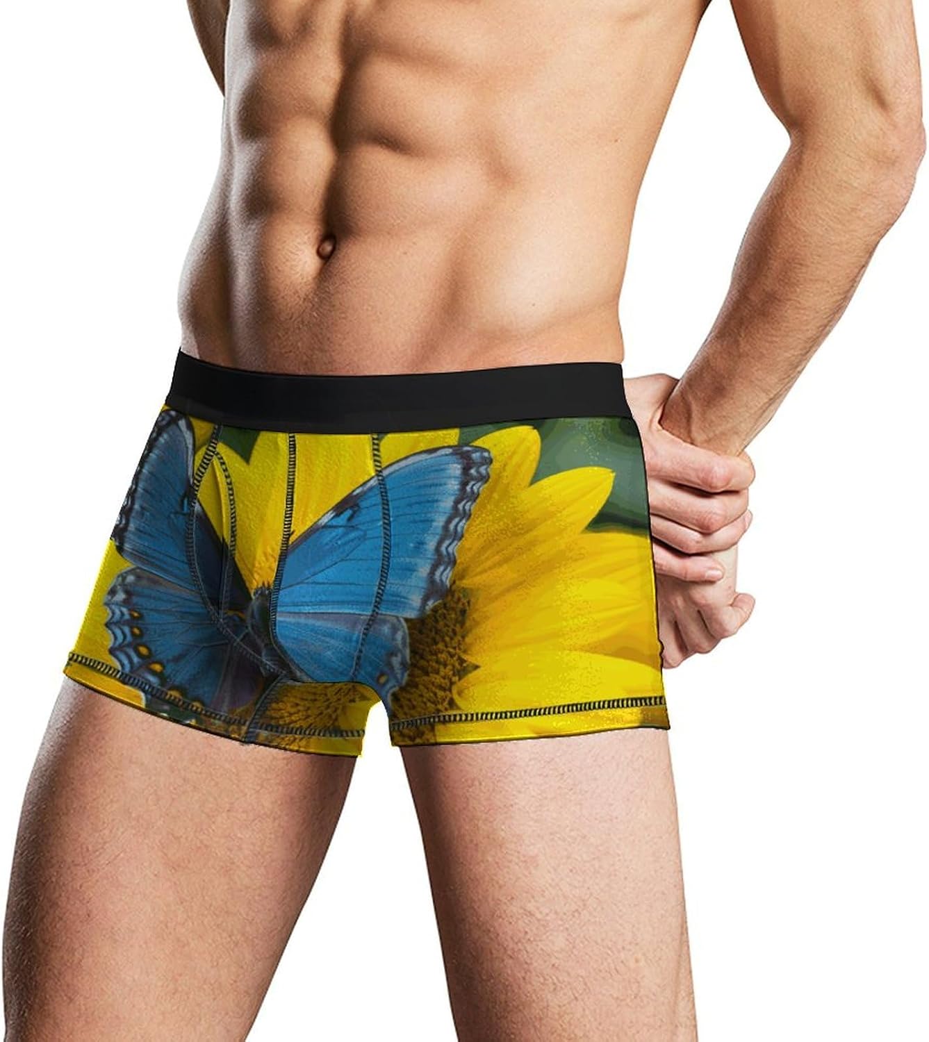 Sunflower Blue Butterfly Mens Boxer Briefs Short Breathable Underwear Trunks Soft Moisture-Wicking Boxer Shorts Novelty Underpants XL