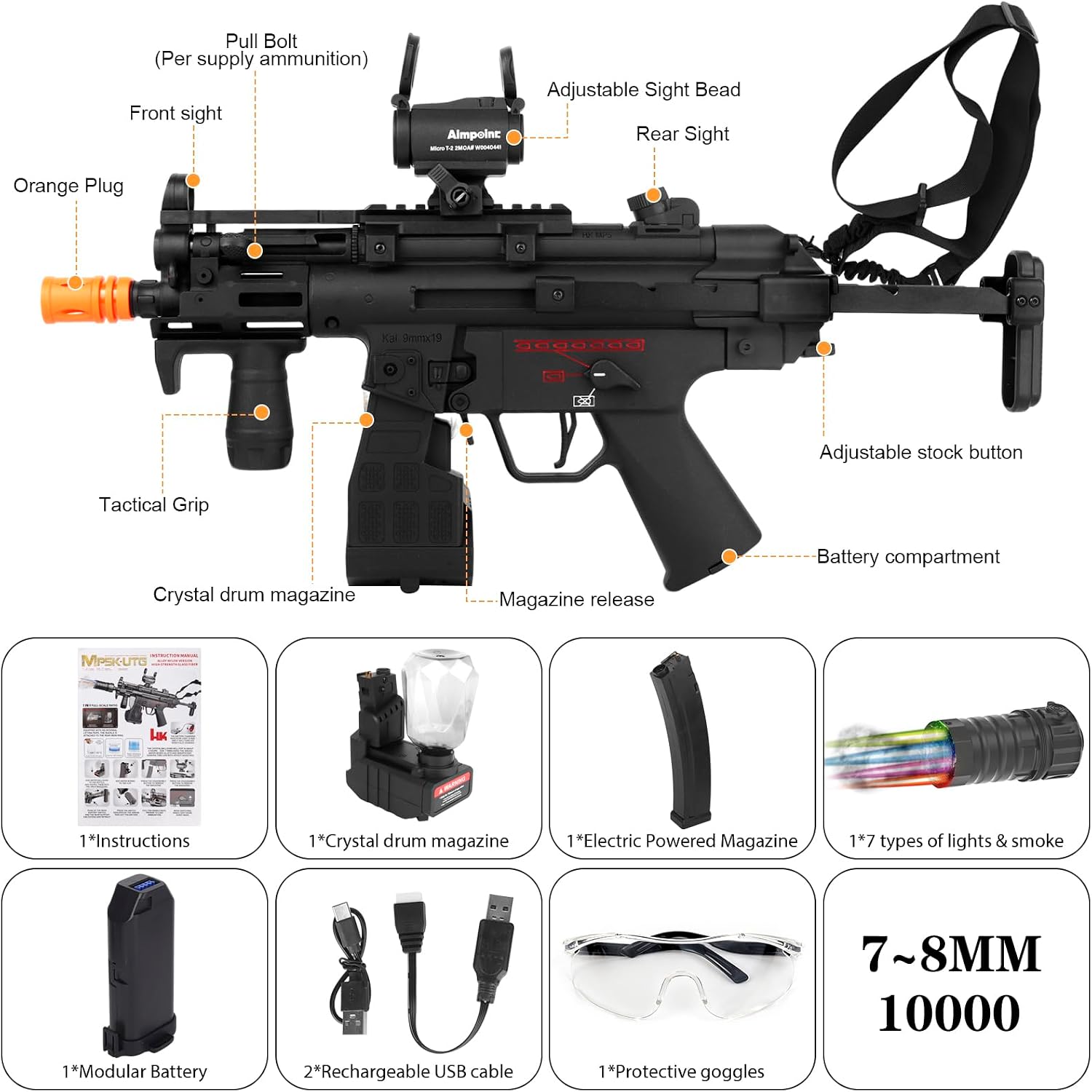 Condition photo showing New/Like New for electric gel toys,full auto splat-blaster outdoor team,ages 14+ years old | includes drum and goggles for game adults,black