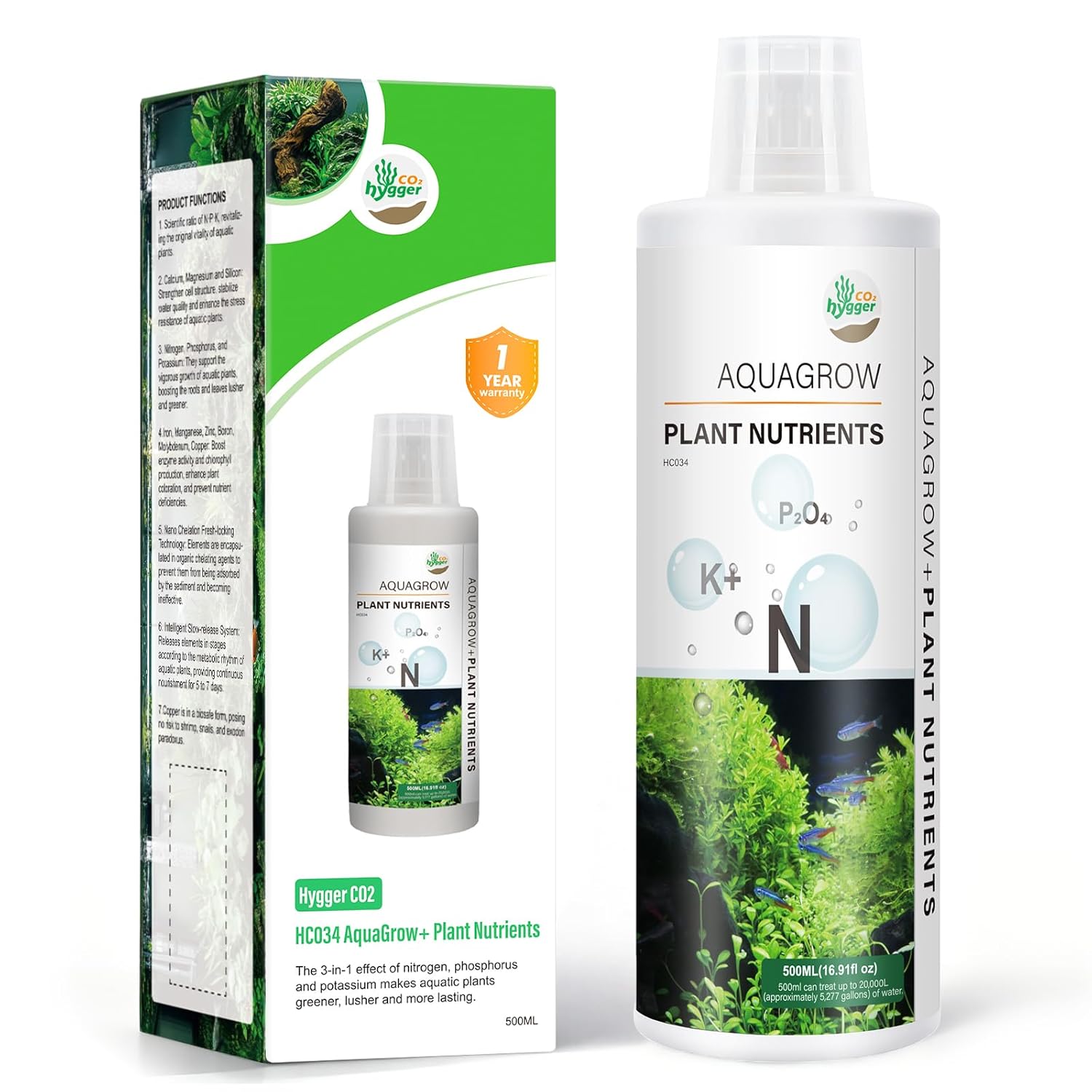 HC034 Aquarium Plant Liquid Fertilizer - Advanced Macro Nutrient Solution for Freshwater Planted Tanks, Promotes Root & Leaf Growth, 150ml/500ml/1000ml (1000mL)