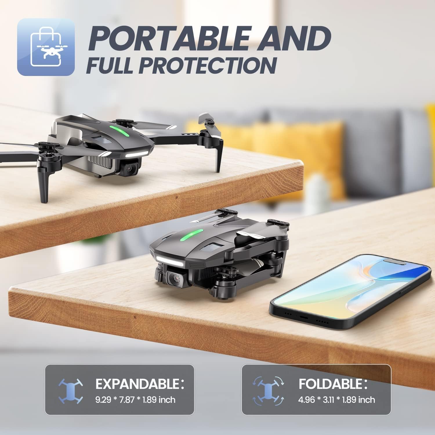 DEERC D70 Mini Drone avec 1080P HD Caméra pour Enfants et Adultes, FPV Quarcopter RC Pliable pour Garçons et Filles avec Mode sans Tête, Vol par Tape, 360° Flips, Contrôle Vocal et Gestuel, 2 Piles