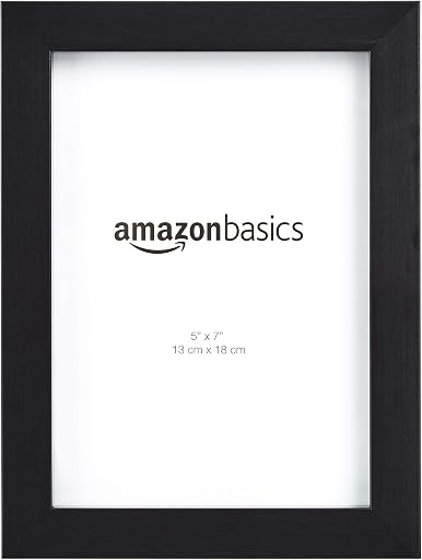Amazon Basics Rectangular Picture Frame Set, 5" x 7", Wall Hanging or Tabletop Display, Real Glass, Horizontal or Vertical, Black, 2-Pack