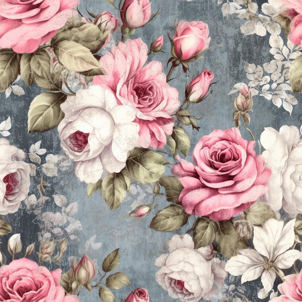 18"x236" Vintage Pink White Roses Flower Peel and Stick Self Adhesive Wallpaper Removable Contact Paper Stick on Easy Peel Off Wall Paper for Kitchen Bedroom Bathroom Renter