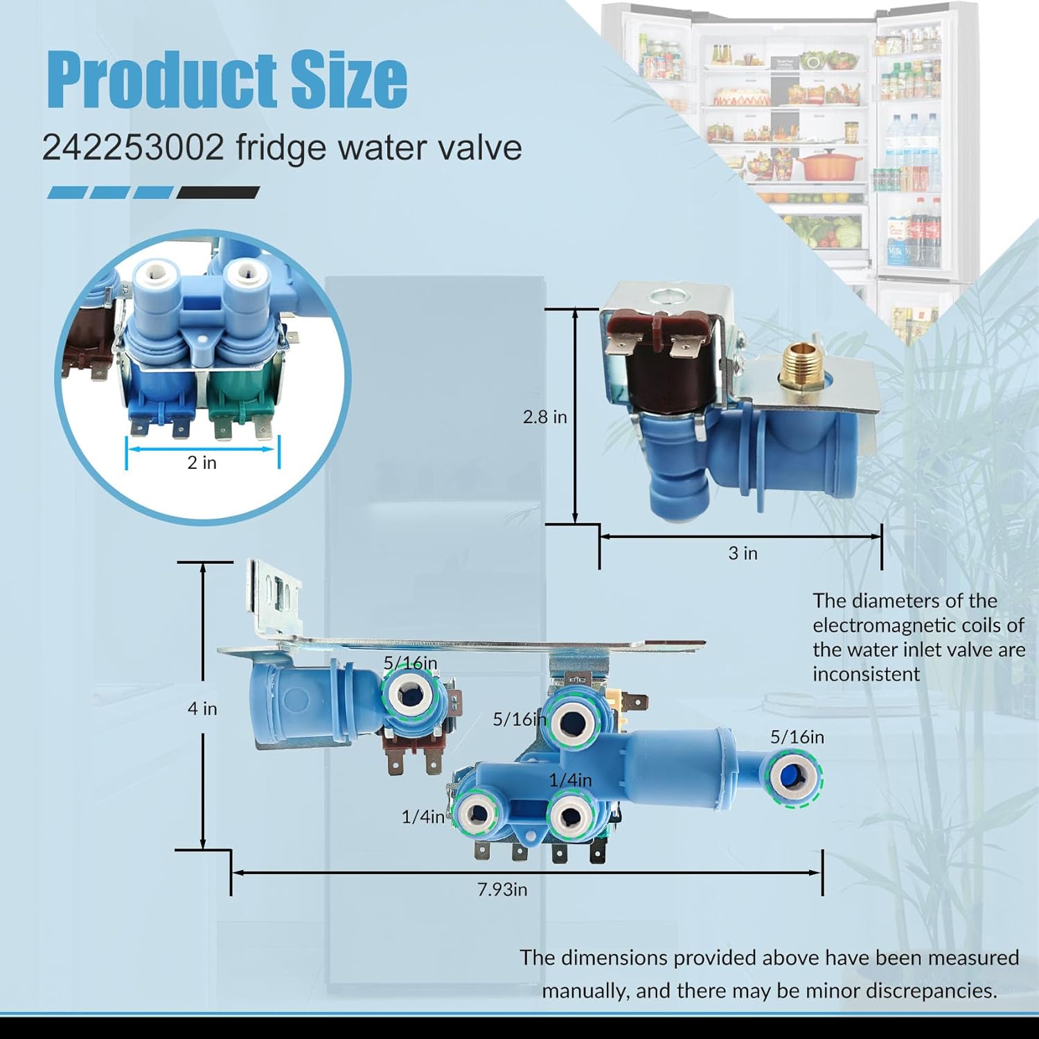 242253002 242102201 Refrigerator Ice Maker Water Inlet Valve for frigidaire electrolux kenmore crosley, Replacement Water Valve Parts 2689640, AP5669874, PS7321353, EAP7321353 Fits Model CFD DGH E23