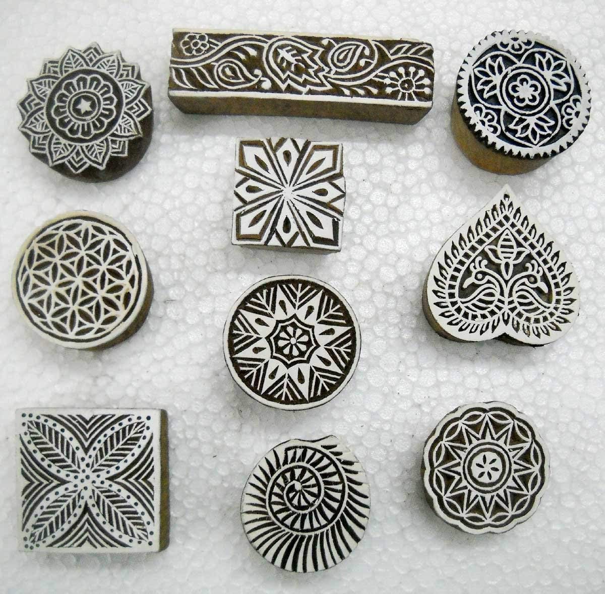 Wholesale Lot of 10 Classic Designs Wooden Block Stamps/Tattoo/Indian Textile Printing Blocks