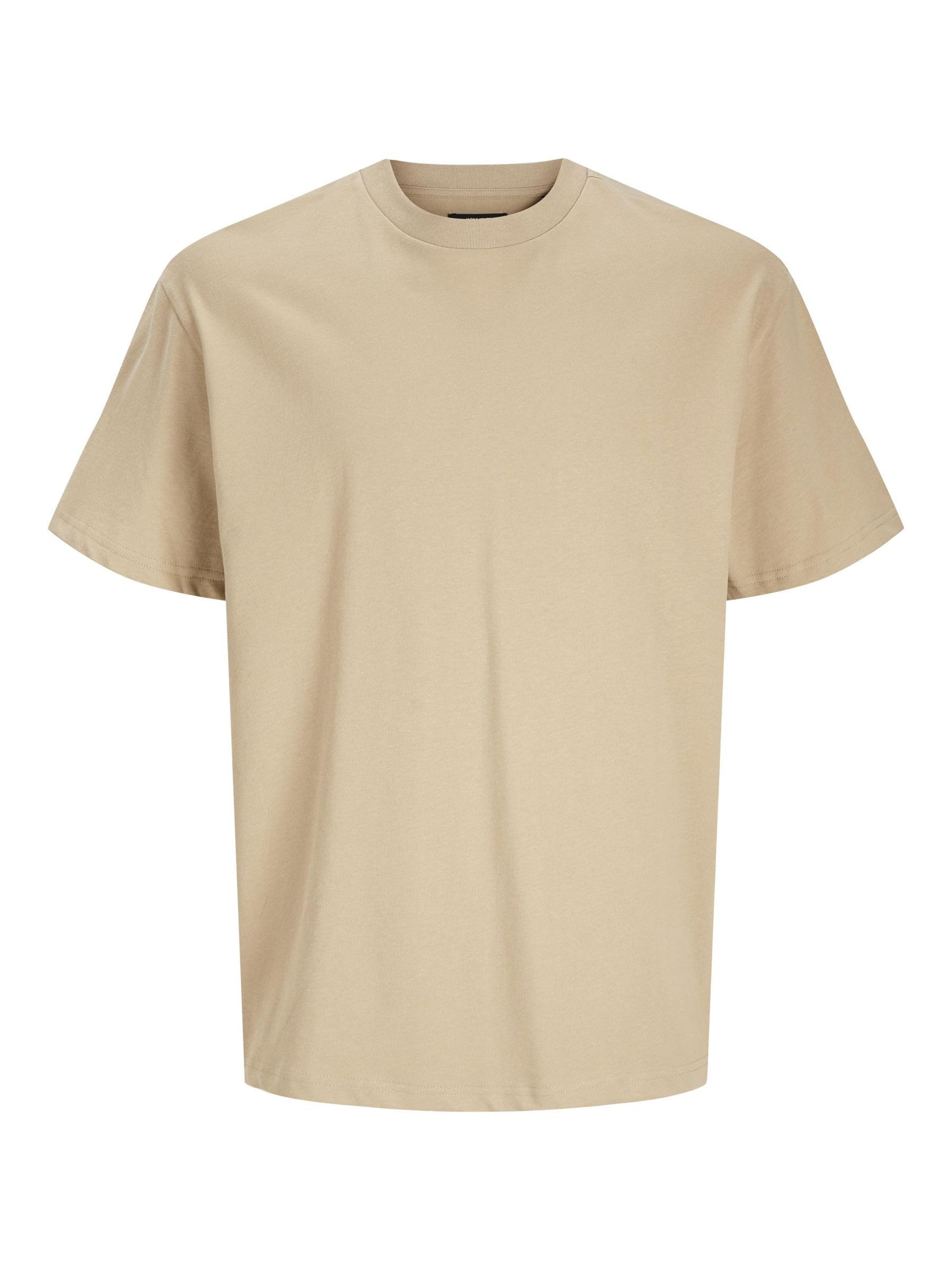 JACK & JONES Male T-Shirt Plain Crew Neck T-Shirt, Travertine, M