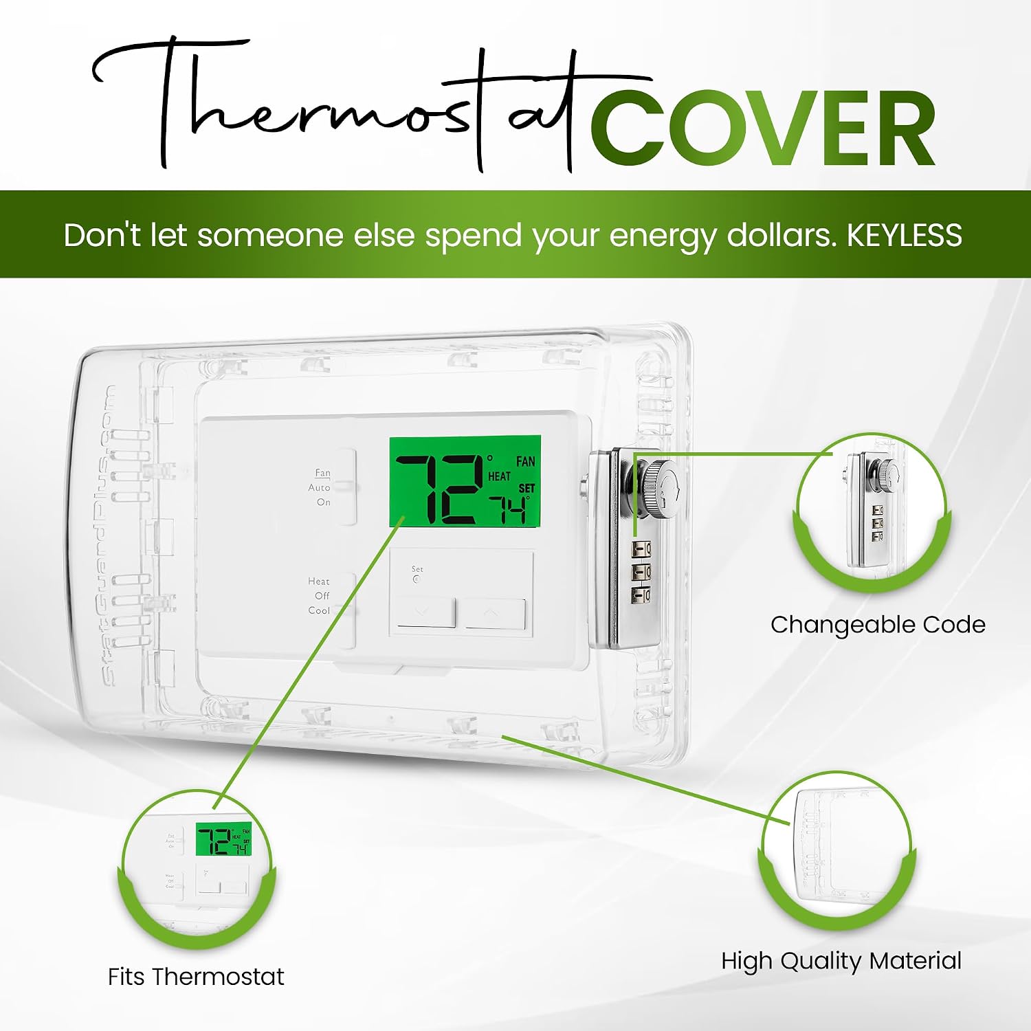 StatGuardPlus XL2 Universal Thermostat Cover with Combination Lock, Clear Thermostat Lock Box Includes Wall-Cover for Clean Look (Fits thermostats 4.5 x 7 x 2.5). Keyless Too.