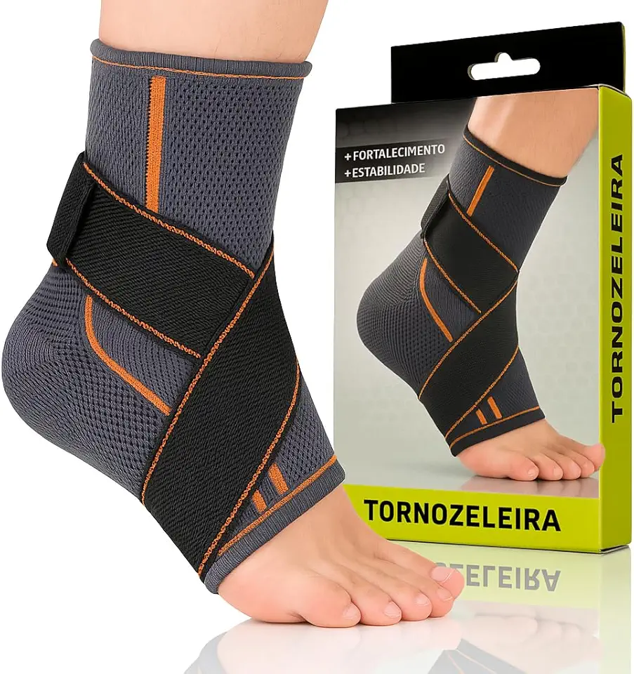 Tornozeleira Ortopedica De Compressão Estabilizadora - Ajustável Academia Futebol Crossfit Volei (LARANJA)