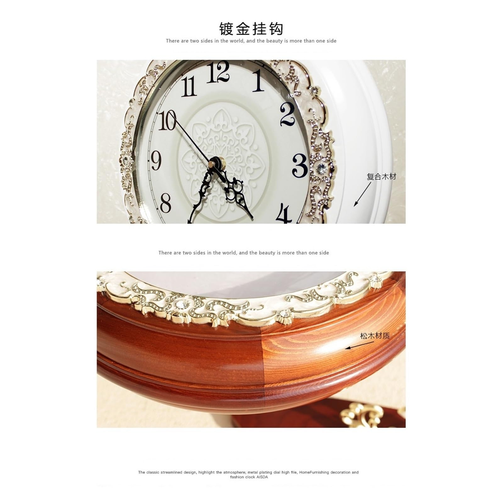 Orologio Da Parete Di Lusso Soggiorno Bifacciale Quarzo Nordico Elegante In Legno Disegni Reloj Pared Decorazione Display Nitido(Style 2)