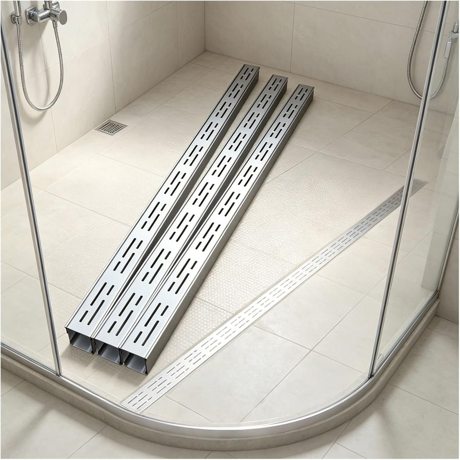 3pcs Slimline Channel Drain Kit 2 4 6 8 Inch Wide, Stainless Steel Low Profile/Shallow Drainage Gutter and Sewerage Grates, for Gazebo/Patio/Yard/Balony Concrete Floor(15cmx5cm (5 7/8" x 2"))