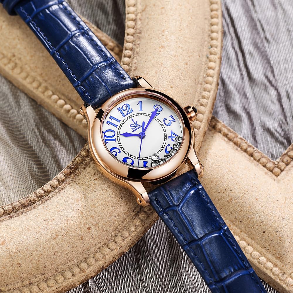 SHENGKE SK Casual Fashion Women's Watch Easy-to-Read Dial 12-Hour Display Round Case Analog Wrist Watch Soft and Breathable Leather Strap