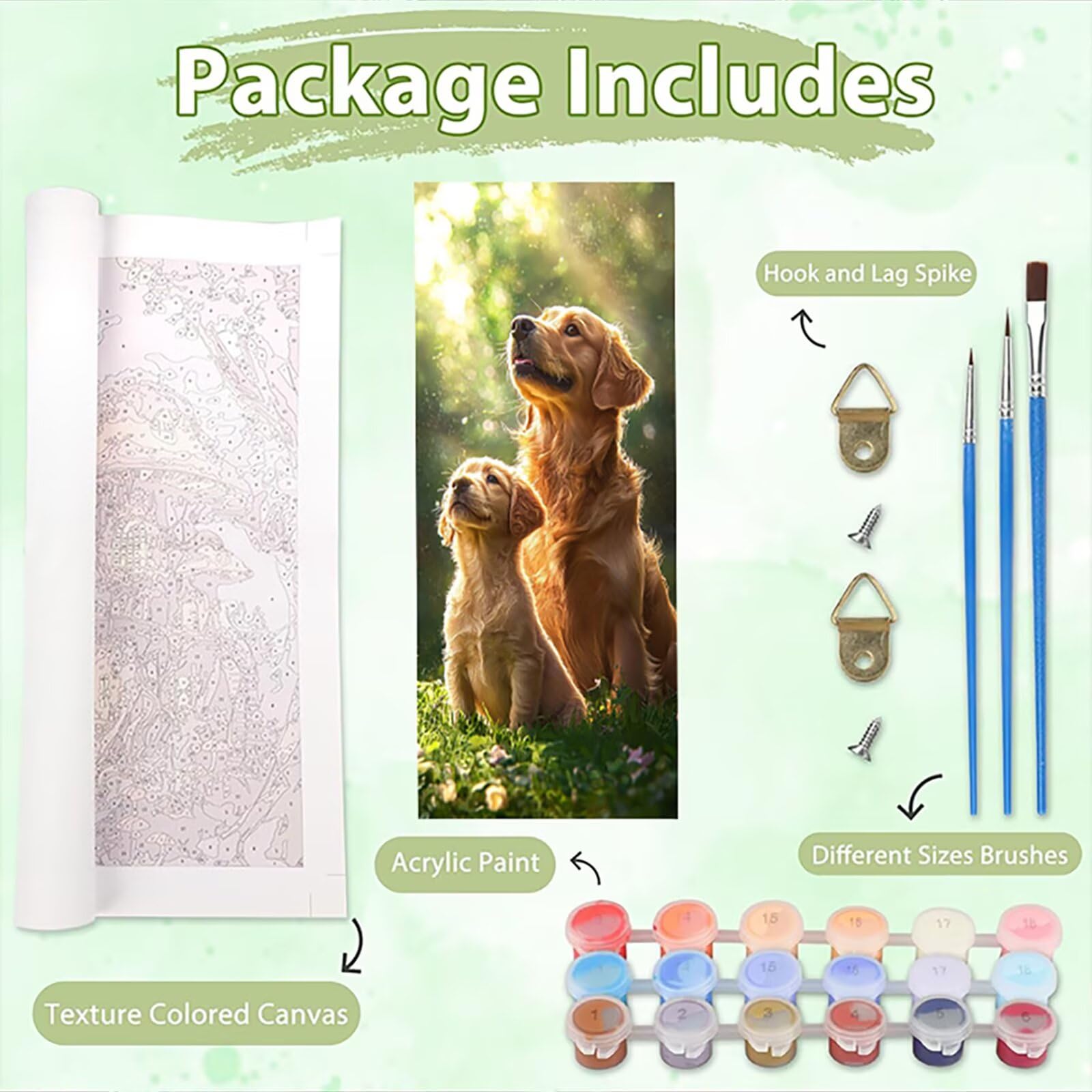 Malen Nach Zahlen 50x150cm Leinwand Hund Malen Nach Zahlen Erwachsene mit Ohne Rahmen, DIY Kreativ Set für Erwachsene mit Pinseln und Acrylfarbe, Zimmer Deko Wald Landschaft Geschenk, P0M-938