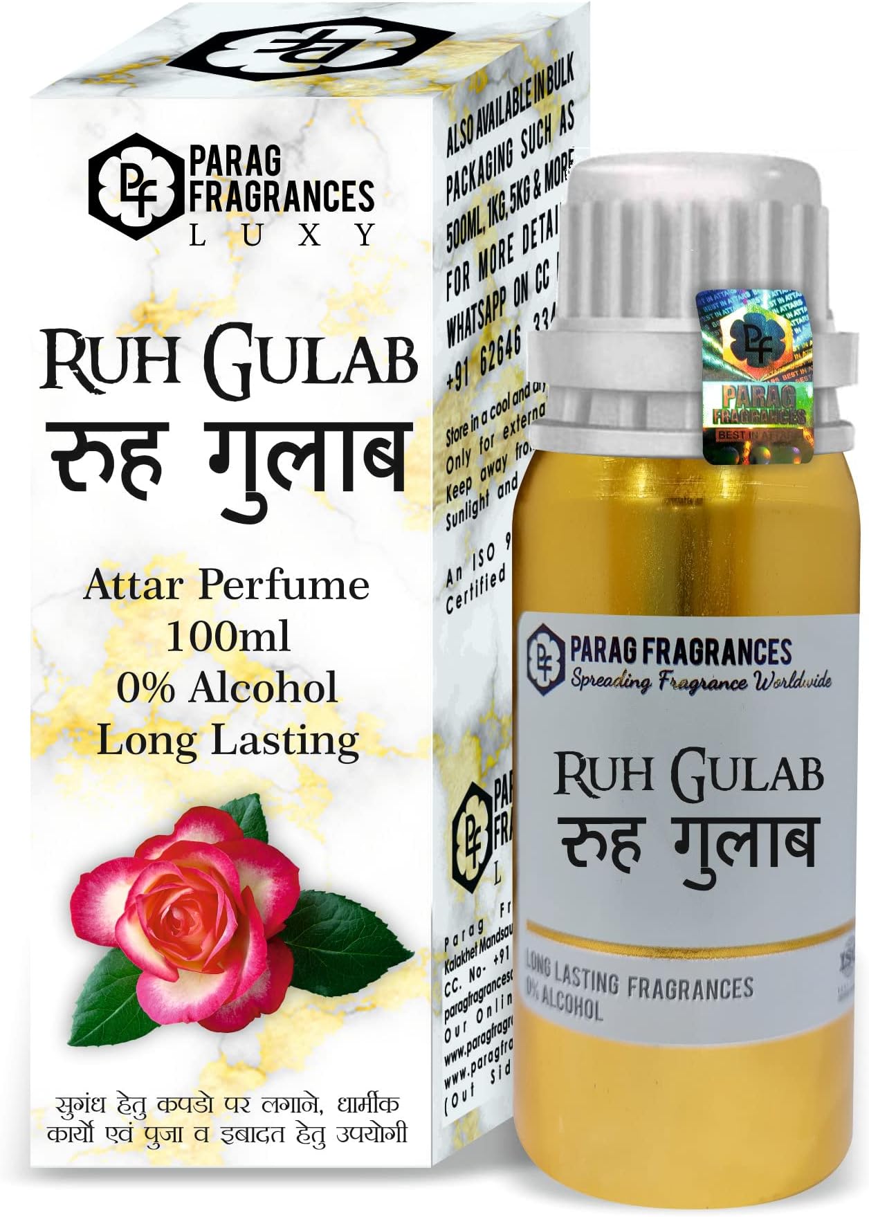 Parag Fragrances 100ml Natural, Long Lasting, Alcohol Free Attar (Ruh Gulab)