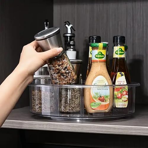 MadeGlad Lazy Susan - Tocadiscos redondos grandes de 12 pulgadas con divisores extraíbles, organizador giratorio de acrílico transparente y bandeja