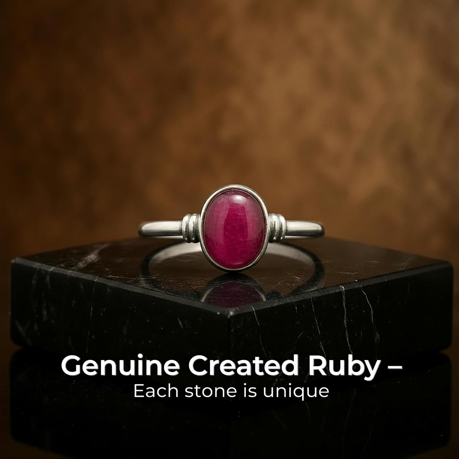 Created Ruby Ring 925 Sterling Silver Vintage Tribal Gypsy Boho Look US Size 6 7 8 9