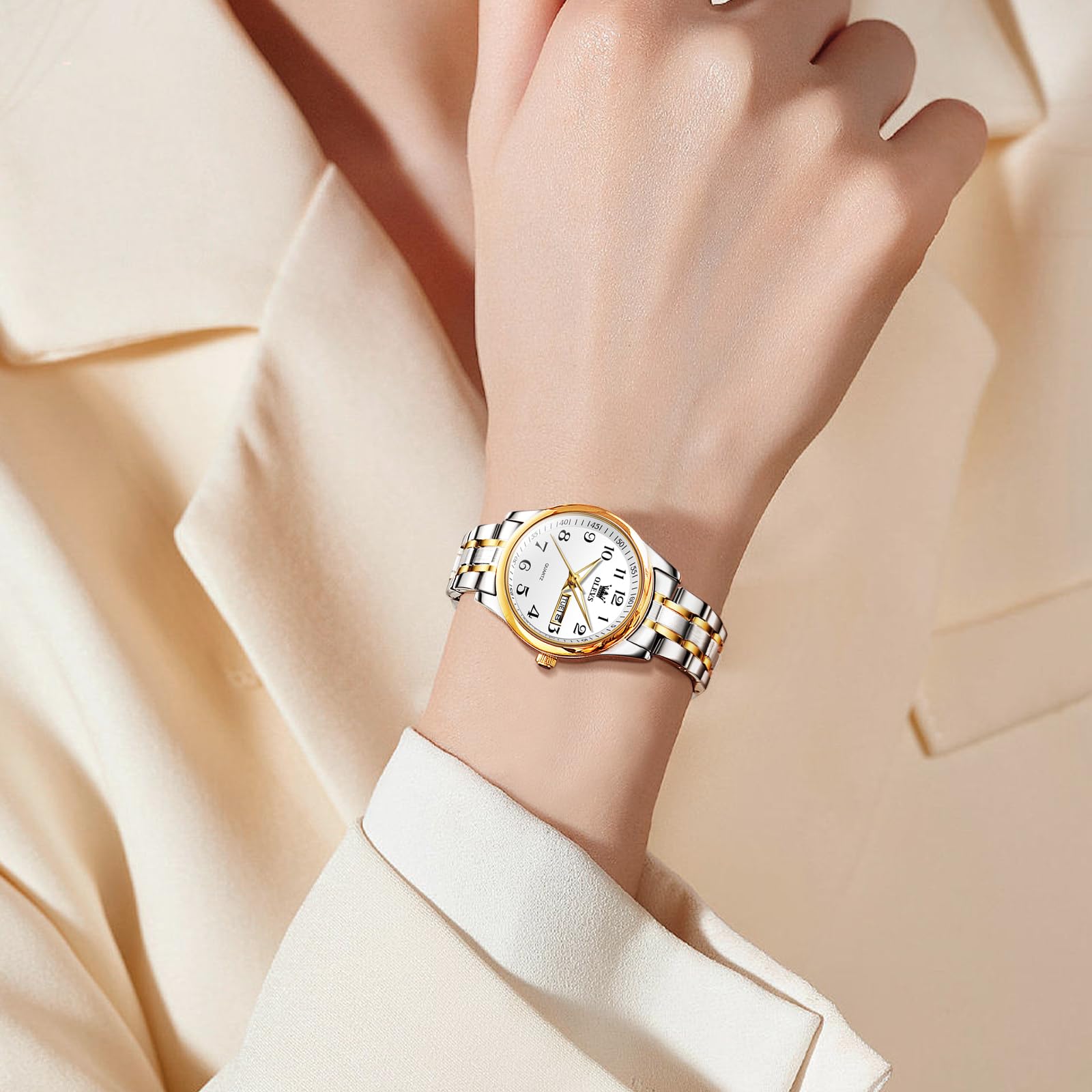 OLEVS Armbanduhr Damen, Edelstahl Analoge Quarz Tag Datum Damenuhr, Wasserdicht Kleines Gesicht Leuchtend Uhr Damen, Eleganz Freizeit Damenuhren