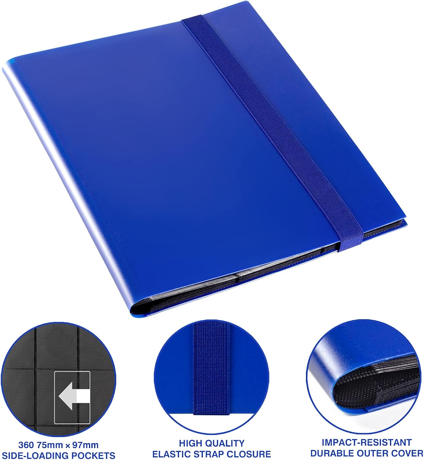 GEAoffice Card Binder, 9 Pockets Trading Card Album Folder, 360 Side Loading Pocket Binder for Yugioh, MTG and Other TCG, Blue