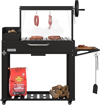 KoolMore 54 in. Charcoal BBQ Grill, Santa Maria Argentine Outdoor Grill with Interchangeable V Grates, Large Barbecue Grill for Outdoor Cooking, Black