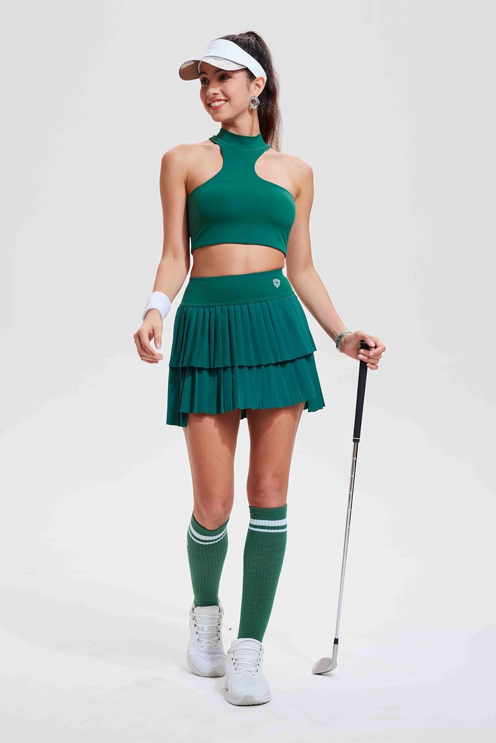 Tennis Skirt Sets for Women Half High Collar Irregular Bra Double Ruffle Golf Skirt Set Women 2 Piece Outfits - Image 5