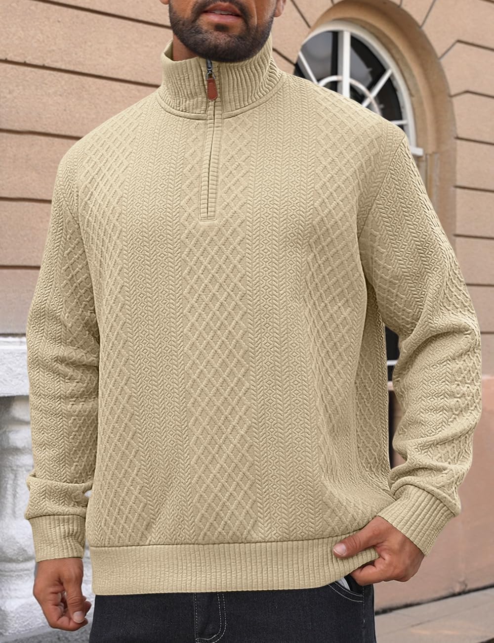 Men's Casual Quarter Zip Sweatshirt Pullover Sweater Casual Long Sleeve Stand Collar Quarter Sweaters - Image 2