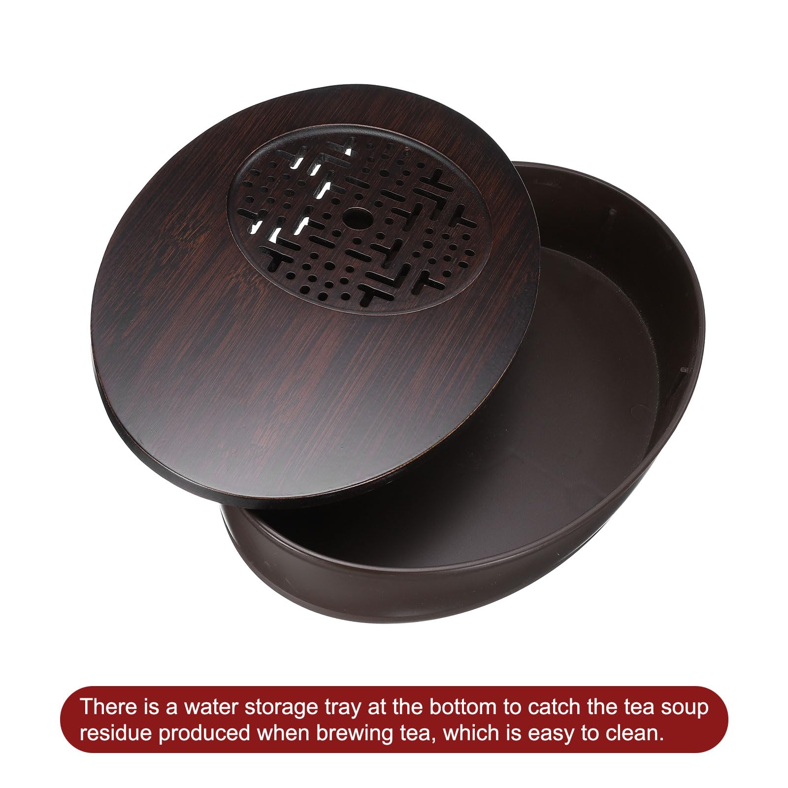 QUARKZMAN Bambou Chinois Gong Fu Thé Plateau 11" Ovale Classique Thé Plateau Bambou Thé Table Meuble Vintage Thé avec Eau Rangement Boîte pour Boire Thé Marron