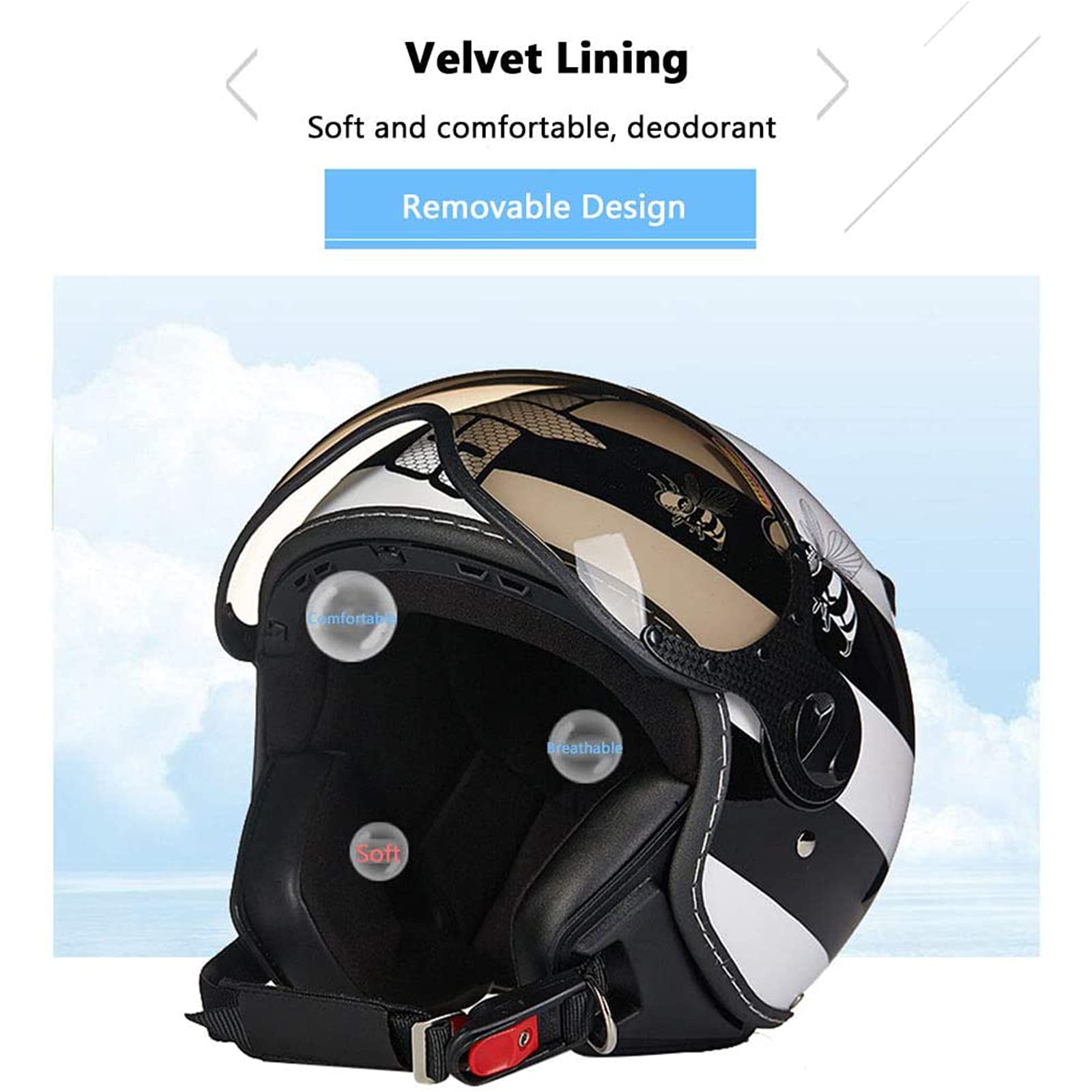 Retro Motor Halve Helm, Heren Dames ECE/DOT