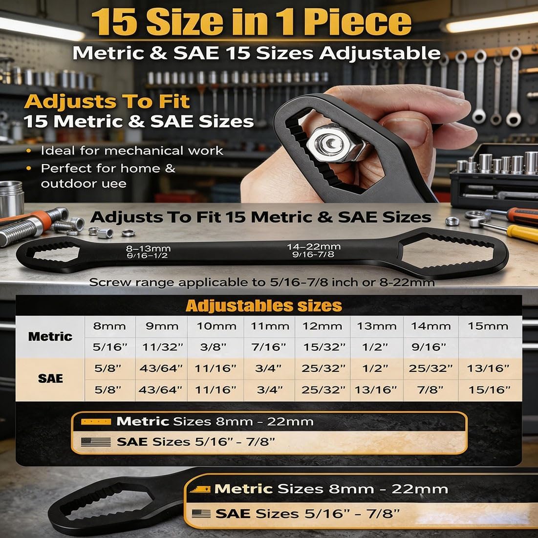 Car Universal Self Adjusting Wrench Tool-Double End, Multi-Functional Adjustable Double-Head Wrench Set, Self-Tightening Torque Wrench 3mm-22mm for Automotive Repair, Home Improvement(3PCS)