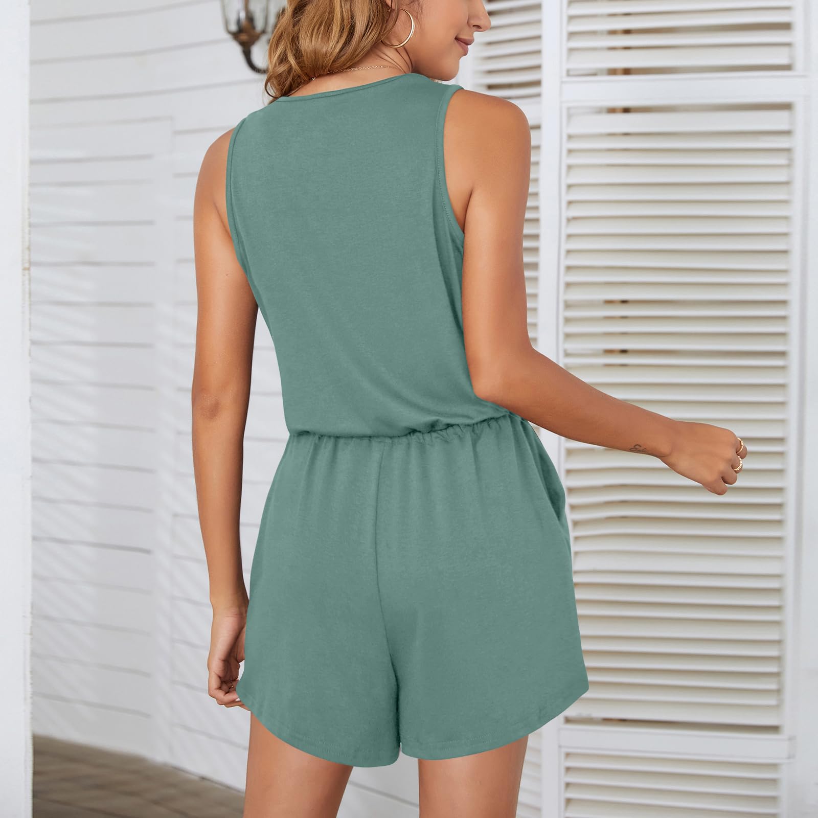 Combinaisons Été Combishort sans Manches Rompers élastique Taille Jumpsuit avec Poches