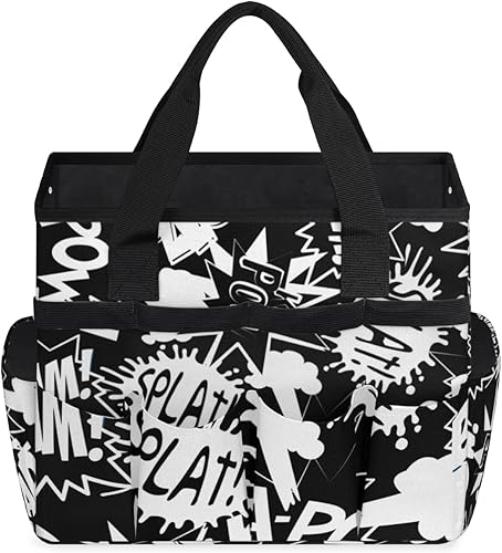 Miniatura 2 de Black White Cartoon Garden Tool Tote Bag for Women Men Gardening Tool Storage Bags with 10 Pockets Standable Garden Home Tool Kits Organizer for