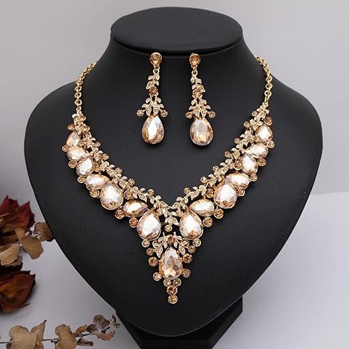 Miniatura 3 de Elegante juego de joyas de boda para mujer, collar de lágrima con cristales de declaración para novia, accesorios de disfraz de baile, Cristal,