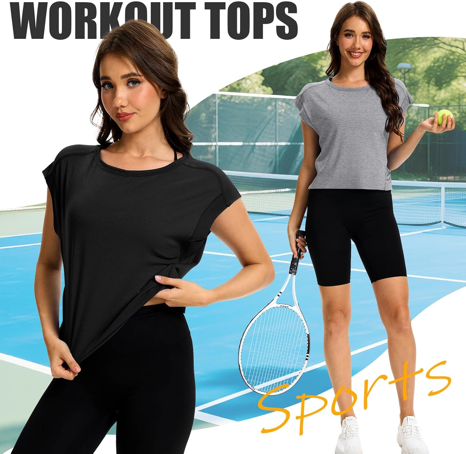 2 Pack Women's Open Back Workout Tops Short Sleeve Backless Athletic Shirts Loose Fit Crop Tops Running Gym Yoga Tee