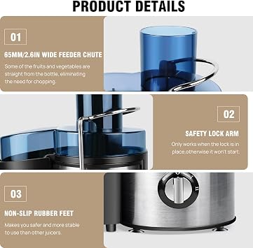 Juicer, Juicer Machines, Centrifugal Juicer, Compact Juicer, Juice Maker Machines with 3 Speed Control, 500ML Capacity, Two Speed Settings, Drip Stop, Easy Clean, Liberate Your Hands, Silver