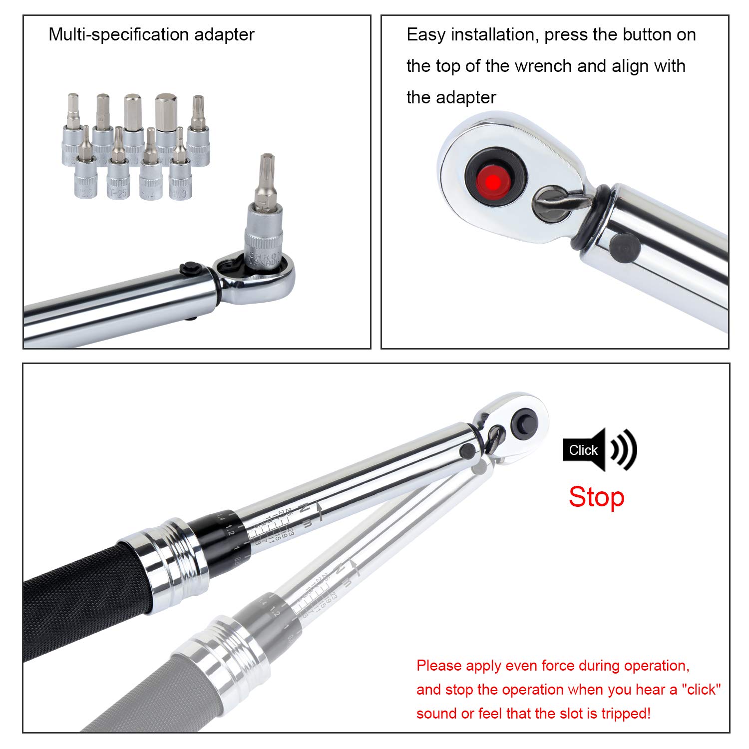 WETT Lot De 50 Clés Dynamométriques à Clic Pour Vélo 1/4", 1-25