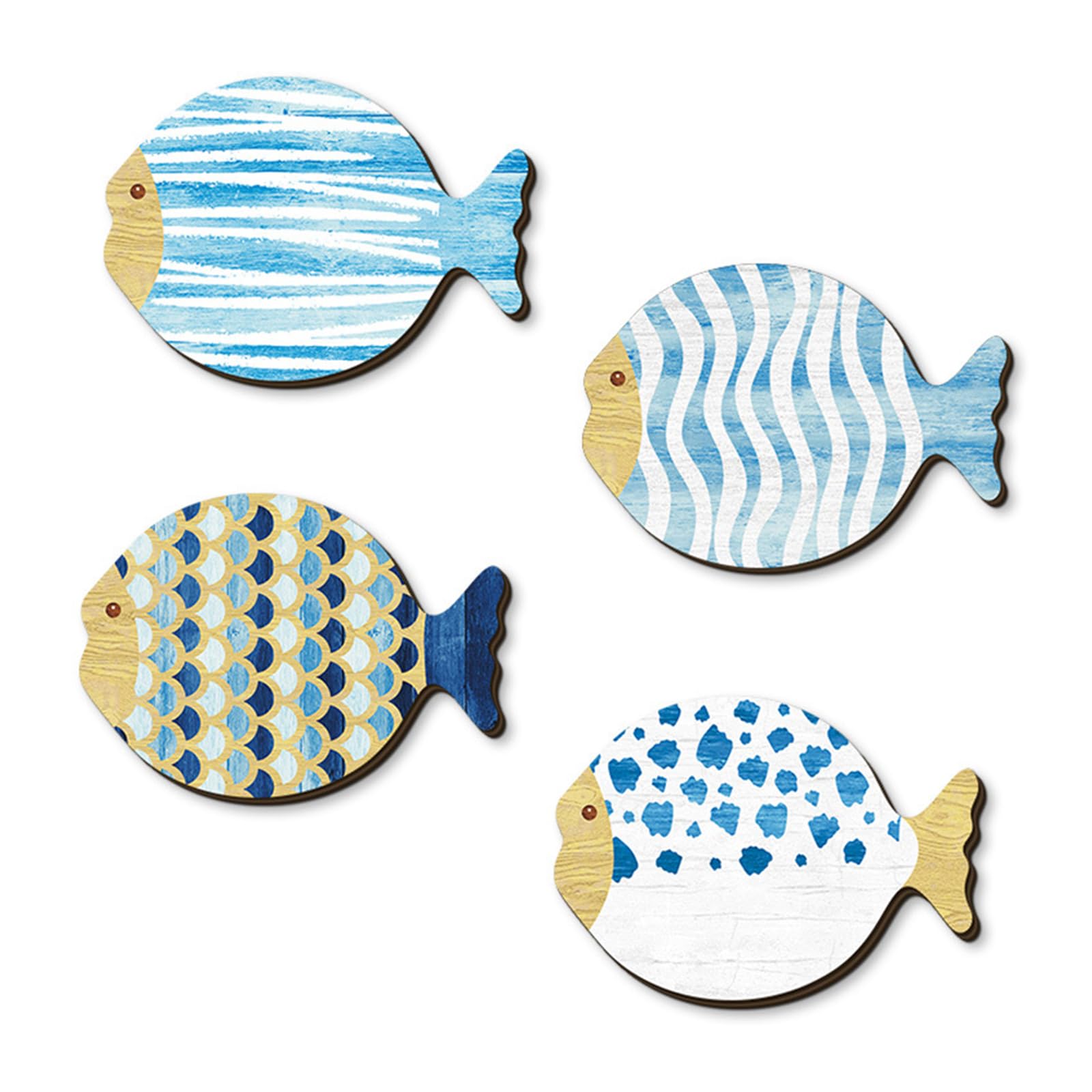 Homiladi 4pcs Wooden Fish Wall Art | Fish Wall Sculpture Decorative Ornament | Sea Animal Wall Hangings for Bathroom, Bedroom, Lake House, Ocean Beach Theme Ornaments​