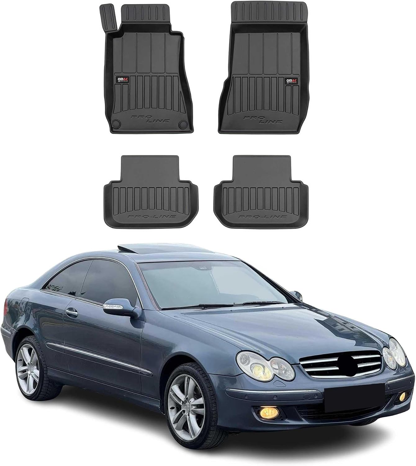 OMAC Premium Floor Mats for Mercedes CLK Class C209 A209 2002-2009 Car Mats All Weather 3D Custom Fit Rubber Mat Waterproof Odorless TPE Floor Liners Laser Measured Non-Slip (Black)
